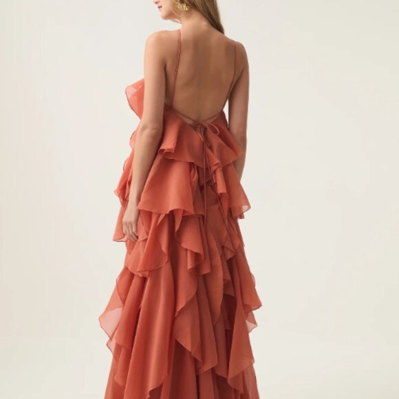AJE Pandorea Layered Maxi Dress Floral Ruffle Coral Clay - Picture 5 of 12
